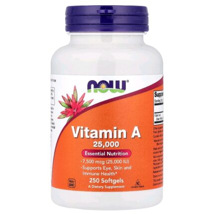 ناو فودز فيتامين أ – 7,500 مكجم (25,000 وحدة دولية) | NOW Foods Vitamin A, 250 Softgels